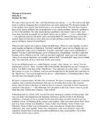 Message to Grassroots