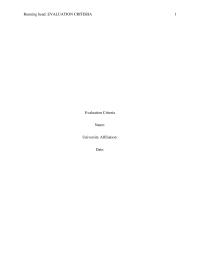 Project Evaluation Criteria