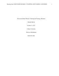 Discussion Board Thread 3: Starting and Naming a Business
