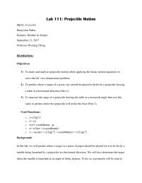 PHYS 111A-015 Lab 111: Projectile Motion