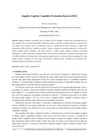 Supplier Logistics Capability Evaluation Based on DEA