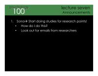 Psychology 100 Lecture Seven