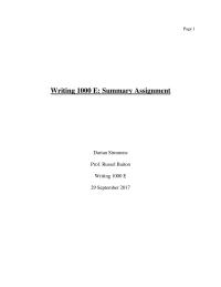 Writing 1000 E: Summary Assignment
