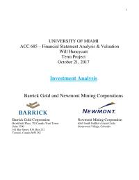 Term Project: Barrick Gold and Newmont Mining Corporations