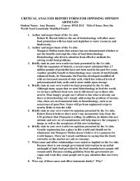 CRITICAL ANALYSIS REPORT FORM FOR OPPOSING OPINION ARTICLES