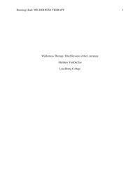 Wilderness Therapy: Brief Review of the Literature