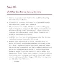 World War One: Pre-war Europe/ Germany