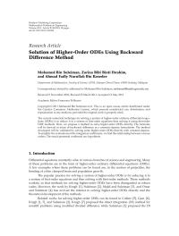 Solution of Higher-Order ODEs Using Backward Difference Method