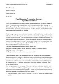 Plant Physiology Review Summary