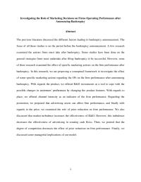 Investigating The Role Of Marketing Decisions On Firms Operating Performance After Announcing Bankruptcy