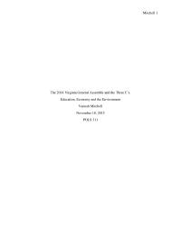 THE 2014 VIRGINIA GENERAL ASSEMBLY AND THE THREE E’S: EDUCATION, ECONOMY, AND ENVIRONMENT