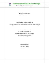 Mary’s Handmade – sample paper on production management