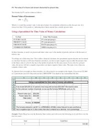 Time Value Of Money PV The value