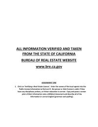 REAL ESTATE LICENSE VERIFICATION & REVIEW