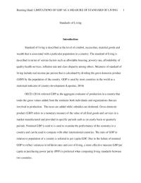 GDP AS A MEASURE OF STANDARDS OF LIVING
