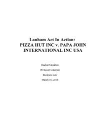 Business Law: PIZZA HUT INC v. PAPA JOHN INTERNATIONAL INC USA