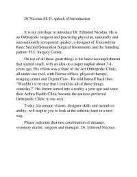Dr. Nicolau Speech Of Introduction