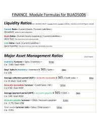 Finance FINANCE Module Formulas