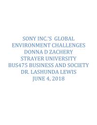 SONY INC.’S GLOBAL ENVIRONMENT CHALLENGES