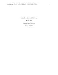 Ethical Considerations in Marketing