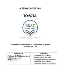 TOYOTA TERM PAPER