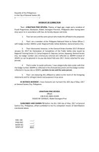 AFFIDAVIT OF CORRECTION