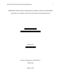Predicting Social-sexual Behavior At Work: A Contact Hypothesis