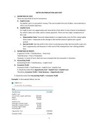 Econ NOTES ON PRODUCTION AND COST1