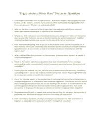 “Engstrom Auto Mirror Plant” Discussion Questions