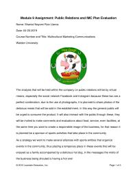 Public Relations And Imc Plan Evaluation