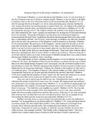 Response Paper on Gospel of Matthew