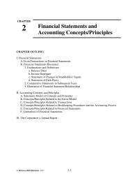 Accounting Chapter 2 Homework Financial Statements And accounting Concepts principles Outline
