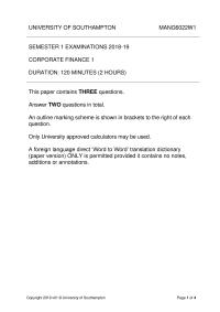 Corporate Finance UNIVERSITY OF