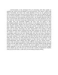 Sherry Turkle’s Connected but Alone Reaction Paper