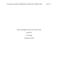 History of Management Theory and Its Impact Today