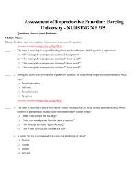 Assessment of Reproductive Function: Herzing University – NURSING NF 215 Exam. Questions, Answers and Rationale