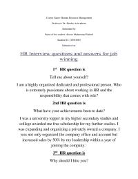 Top ten questions for interview