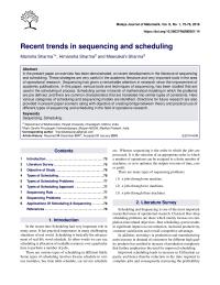 Recent Trends In Sequencing And Scheduling