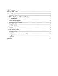 Demand And Supply Table of