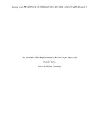 The Importance Of The Implementation Of Reverse Logistics Processes