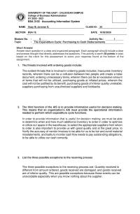 Topic :  The Expenditure Cycle: Purchasing To Cash Disbursements