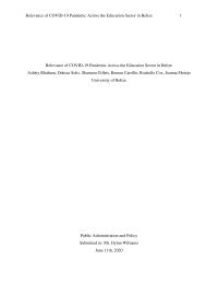 Relevance of COVID-19 Pandemic Across the Education Sector in Belize