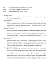 An Analysis Of International Accounting Codes Of Conduct