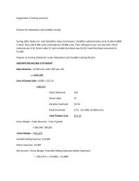 Exercise for absorption and variable costing