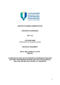 A Comparative Analysis On Corporate Governance Structure And Firm’s Performance Between Apex Healthcare Berhad, Malaysia And Isec Healthcare Ltd., Singapore