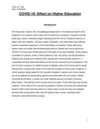 Covid-19: Effect On Higher Education