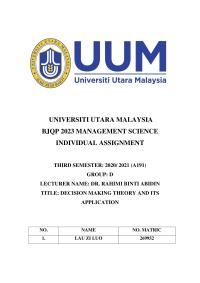 Decision Making Theory And Its Application
