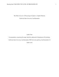 The Effect Of Level -of-processing On Explicit Vs. Implicit Memory