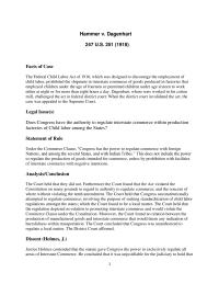 Case Brief Hammer v Dagenhart247