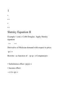 Economics 1Slutsky Equation